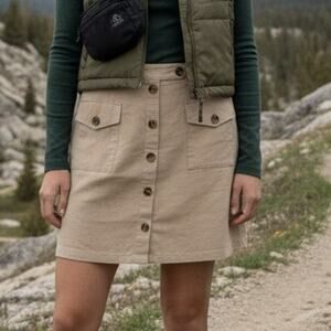 Whistles Button Front Lyocell Linen Skirt Womens Sz 14 Khaki Gorpcore Utility